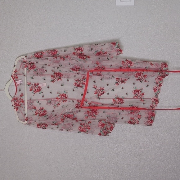 Victoria's secret women's sheer mesh evening blush rose floral embroidered robe - Picture 11 of 12